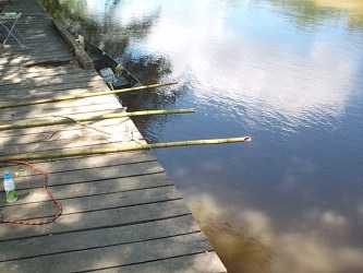 you can use long cane poles to fish from the dock.when the river is up